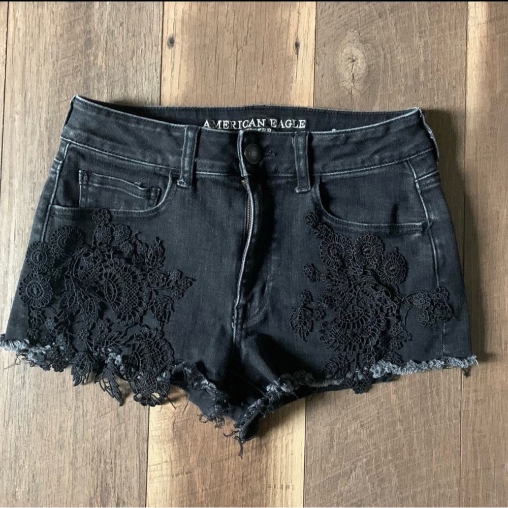 Black American Eagle Outfitters Super Super Stretch X High Rise Shortie Sz 6